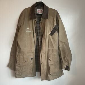 Vintage Australian Outback Wax Coat Jacket Size XL Brown Plaid Lining